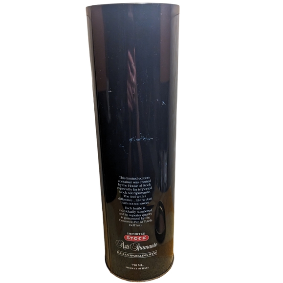 Vintage Black Imported Stock Asti Spumante Collectible Tall Metal Tin Container - Picture 6 of 11